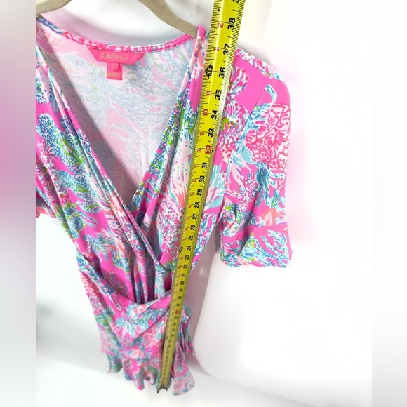 Lilly Pulitzer Isella Wrap Dress Womens Size S Prosecco Pink Seaing Things Print - Picture 12 of 13